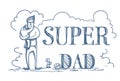 Super Dad Doodle Poster With Man Embracing Kid On White Background Happy Father Day Concept