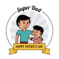 Super dad. happy fathers day card, dad and son hugging image