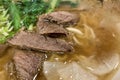 super delicious japanese and korean fusion beef ramen, Bowl of mouth watering Japanese ramen for single serving Royalty Free Stock Photo