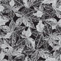 Super Detailed Leaf Seamless Pattern in Black and Grey
