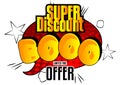 Super Discount, Booo Comic book style advertisement text.