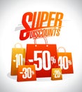 Super discounts design concept with shopping bags