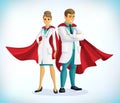 Super doctor cartoon character. Superhero doctor with hero cloaks. Healthcare vector concept. Medical concept. First aid Royalty Free Stock Photo