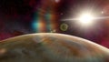 Super-earth planet, realistic exoplanet, planet suitable for colonization, earth-like planet in far space, planets background 3d r