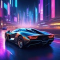 Super Exotic Car in a Cyberpunk Future Fanciful Background Realistic Concept Art Video Game History Electronic Painting Royalty Free Stock Photo
