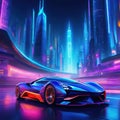 Super Exotic Car in a Cyberpunk Future Fanciful Background Realistic Concept Art Video Game History Electronic Painting