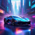 Super Exotic Car in a Cyberpunk Future Fanciful Background Realistic Concept Art Video Game History Electronic Painting