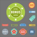 Super extra bonus banners text in color drawn labels, business shopping concept vector internet promotion shopping