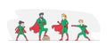 Super Family, Parents and Children Relations. Happy Family Dad, Mom and Kids Characters in Superhero Costume Posing