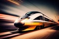 Super fast train in motion. Blurred background. Ai generative Royalty Free Stock Photo