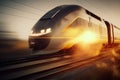 Super fast train in motion. Blurred background. Ai generative Royalty Free Stock Photo