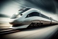 Super fast train in motion. Blurred background. Ai generative Royalty Free Stock Photo