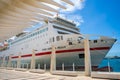 Super ferry anchored at the dock. Ship cruise