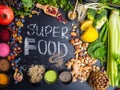 Super food selection. Various super foods and healthy foods, Detox, Fiber rich food Royalty Free Stock Photo