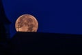 super full blue moon August 31st behind the church tower Royalty Free Stock Photo