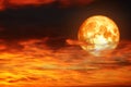 Super full blood moon back sunset hot red orange cloud