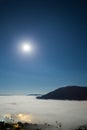 super full moon and fog in the morning with mountain at Khao Kho, Thailand (14 November 2016) Royalty Free Stock Photo