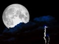 super full moon heap thunder storm cloud night sky Royalty Free Stock Photo