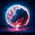 super full moon night sky with cloud 3d illustration rendering background wallpaper Generative AI Royalty Free Stock Photo