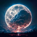 super full moon night sky, 3d rendering illustration computer graphic background AI Generated Royalty Free Stock Photo