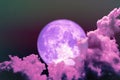 super full purple moon back silhouette colorful sky