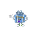 Super Funny Geek smart blue gift box mascot cartoon style