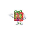 Super Funny Geek smart red gift box mascot cartoon style