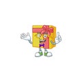 Super Funny Geek smart yellow gift box mascot cartoon style