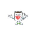 Super Funny Grinning cup coffee love mascot cartoon style Royalty Free Stock Photo