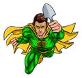 Super Gardener Superhero Holding Garden Spade