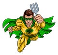 Super Gardener Superhero Holding Garden Fork