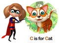 Super Girl pointing Cat Royalty Free Stock Photo