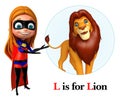 Super girl pointing Lion