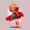 Super girl wearing a red mask and a red cloak