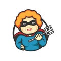 Super grandma mascot logo cooking holding spatula