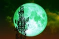 super green moon back silhouette Antenna and night cloud on sky