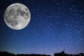 Super harvest moon. Super full moon with dark background. Europe. Horizontal Photography. Royalty Free Stock Photo