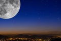 Super harvest moon. Super full moon with dark background. Europe. Horizontal Photography. Royalty Free Stock Photo