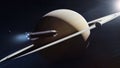 Super heavy Starship on mission in outer space on Saturn planet background. Elements of this image furnished by NASA