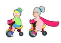 Super grandmother ride a bike with her grandson . Royalty Free Stock Photo