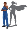 Super Hero Black Woman Doctor or Nurse Pointing Royalty Free Stock Photo