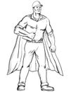 superhero wearing a cape and holding a clipboard drawing