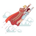 Super hero business man and woman flying fast Royalty Free Stock Photo