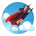 Super hero business man and woman flying fast Royalty Free Stock Photo