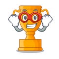 Super hero cartoon trophy cup with star on cyan Royalty Free Stock Photo