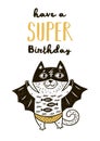 Super Hero cat drawing for greeting card or tee print