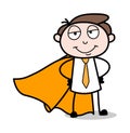 In Super Hero Costume and Smiling - Office Businessman Employee Cartoon Vector Illustration