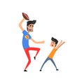 Super hero dad character playing American football with his son vector Illustration on a white background Royalty Free Stock Photo