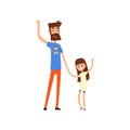 Super hero dad and his daughter waving hands vector Illustration on a white background