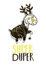 Super Hero deer drawing for greeting card or tee print